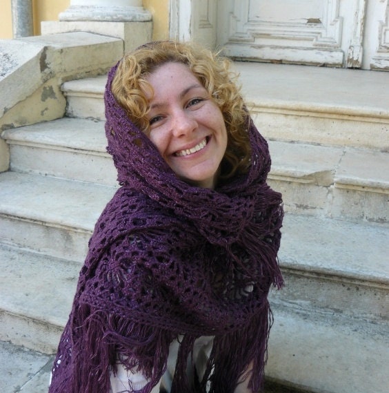 Crochet shawl, purple evening scarf, holiday wrap