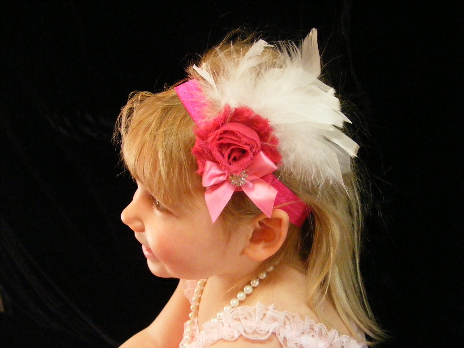 Baby Headband, Flower Headband, Photo Prop, Toddler Headband, Feather Headband, Hot Pink Headband.