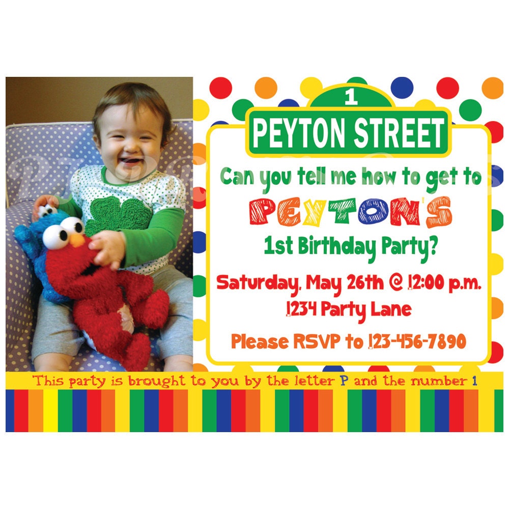 Sesame Street Birthday Invitation, Primary Colors - Custom Digital File Il_570xn