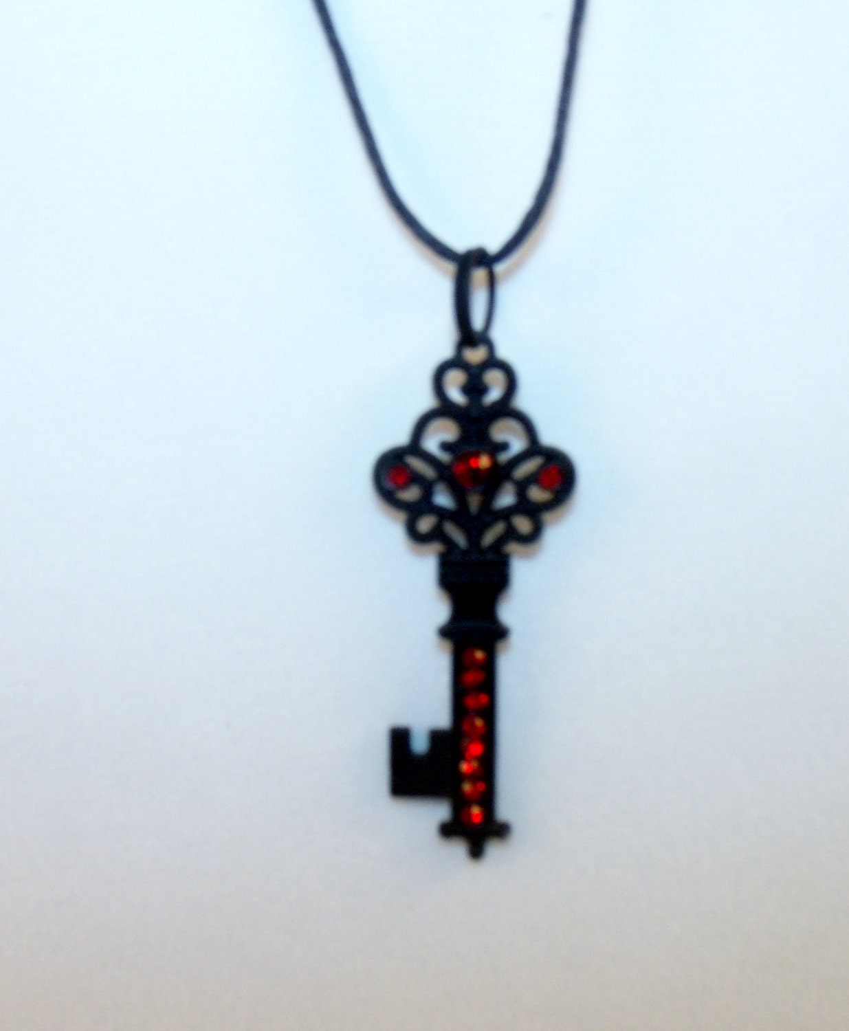 Gothic Red and Black Key Hemp Charm Necklace