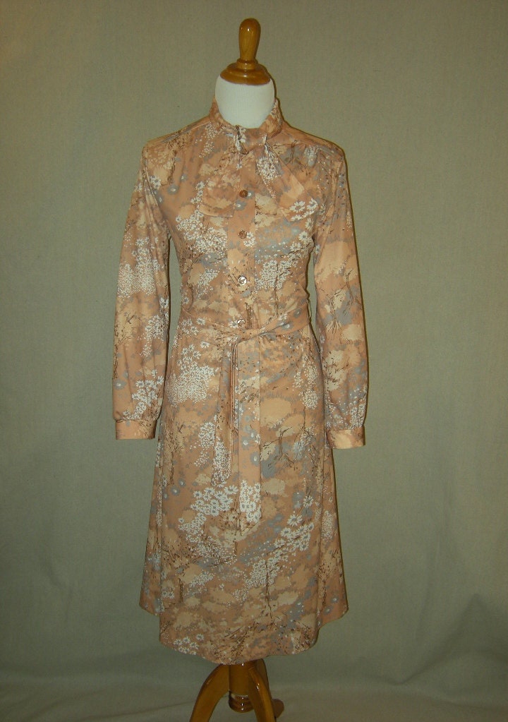Tie Neck Secretary Dress Vintage 1970s Honeycomb Brand