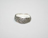 Sterling Silver Casted Ring, Simple Wavy Silver Ring, Thick Silver Ring, Wide, Creepy Textured Band, Oxidized Silver