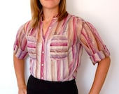 Vintage Top - 1970s Shades of Purple & Gold Sheer Top