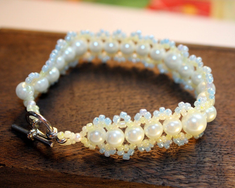 vaccinus - beaded pearl bracelet by lilla stjarna - czech glass beads - gifts under 25 - silver bead pearl bracelet - Mother's Day gift