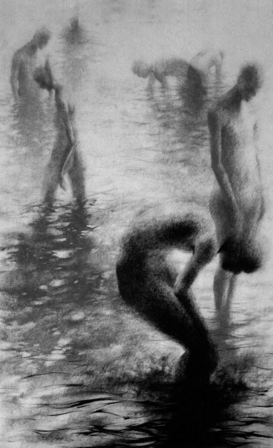 Haunting Figure Drawing Gothic Moody Dark Shadow Crayon Wading Water Fog Fine Art "Unknown IV"