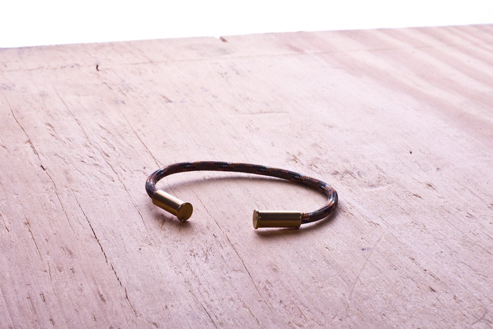 Rattlesnake Camo Bullet Casing Bracelet recycled .22lr casings gray black orange white paracord wire BRZN