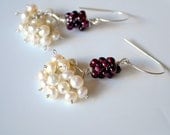 Sterling silver garnet and fresh water pearls earrings