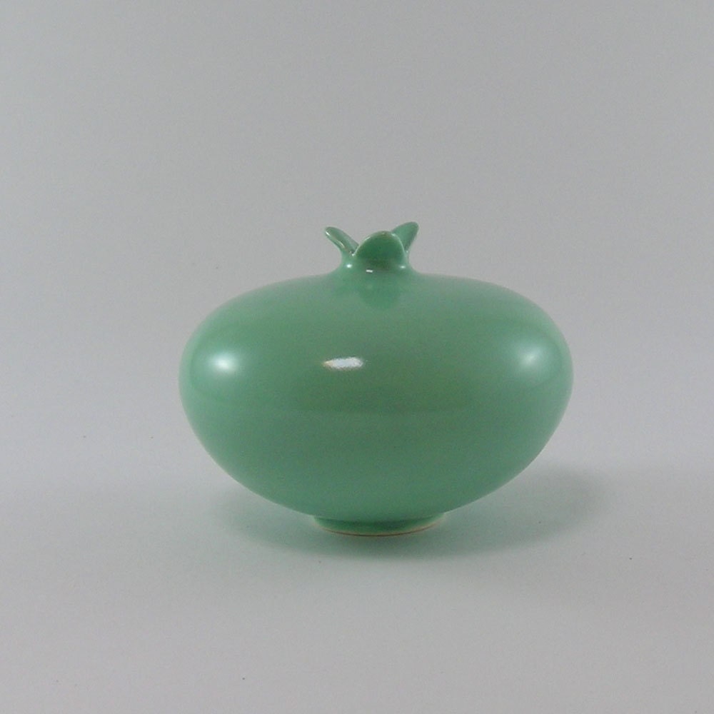 Modern Minimalist  Pomegranate Ceramic Vessel in Green