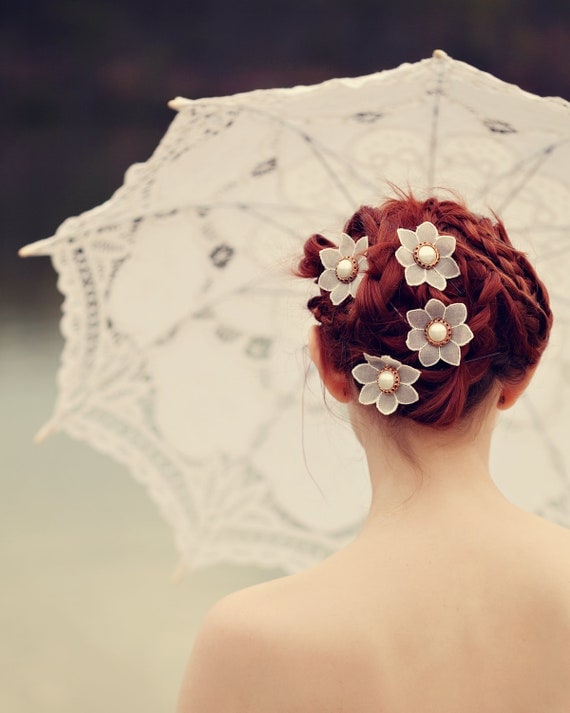 Bridal hair clip set, Wedding hair accessories, Lace flower pins, Bridal bobby pins - ETHEREAL LACE