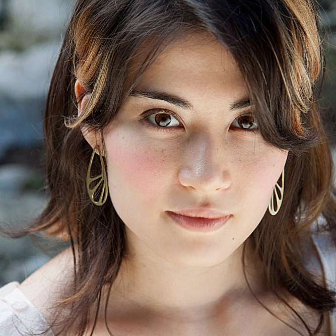 Gold Brass Cutout Dragonfly Wing Earrings - Sunburst Earrings - Gold Post Earrings