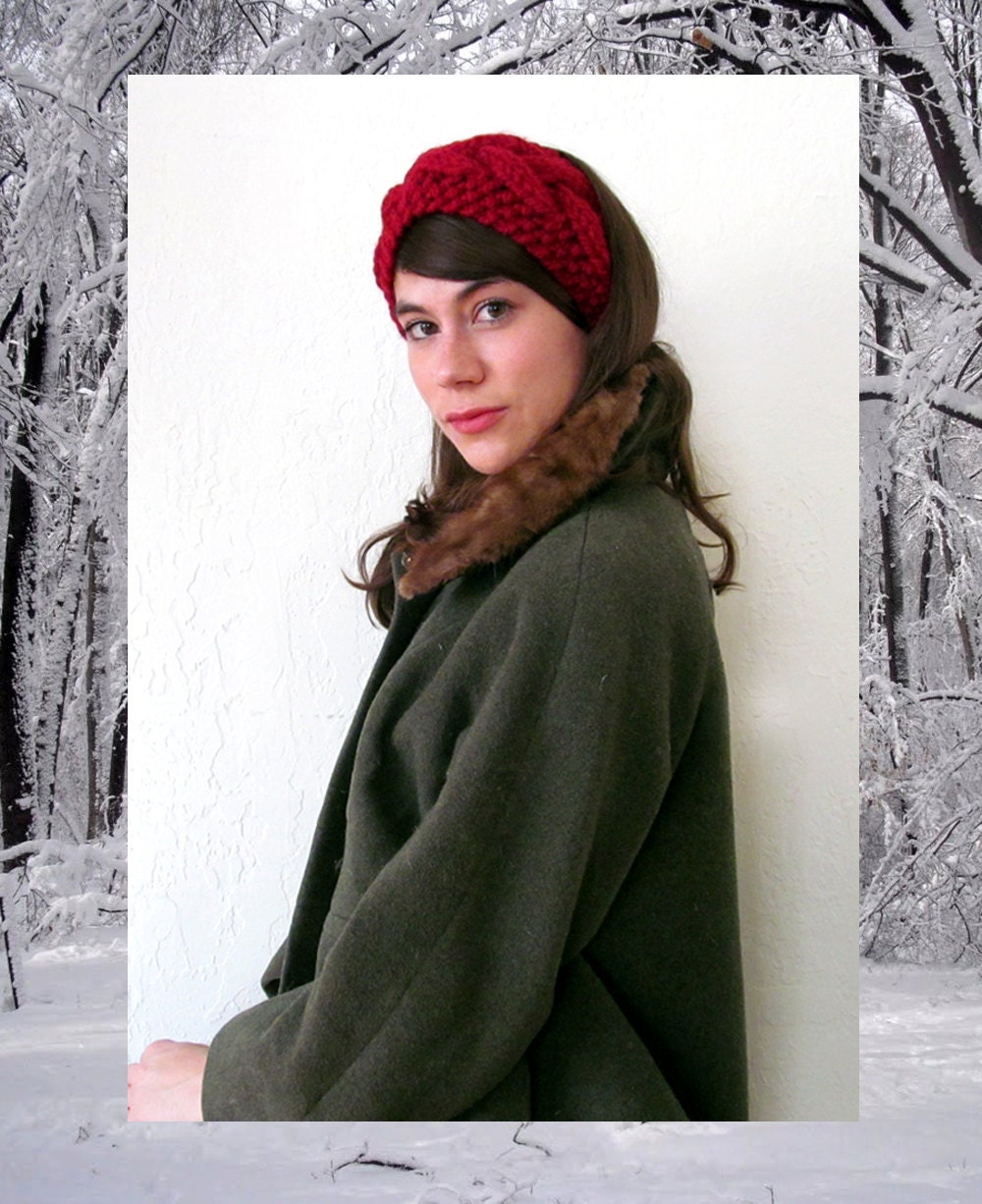 Hand Knit MILKMAID HEADDRESS in CARMINE / 10 Colors Available
