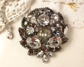 Brooch OR Hair Comb, Smokey Gray & Clear Rhinestone Heirloom Bridal Brooch or One of a Kind Haircomb EXQUISITE