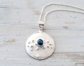 Royal Blue Sapphire Necklace, Sterling Silver Pendant and Chain, September Birthstone, Everyday Navy Blue Jewelry, Textured Mat Surface