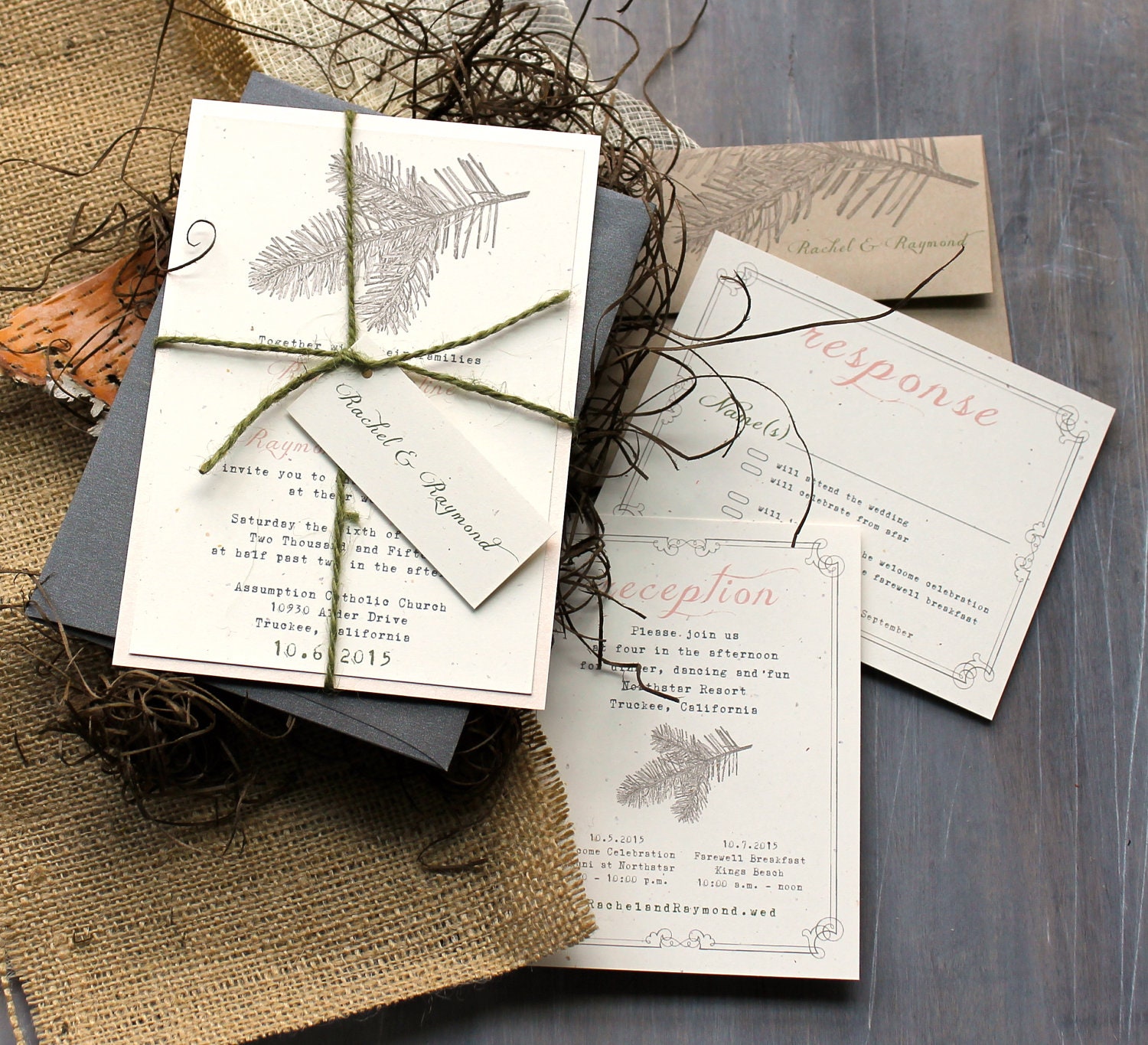 Moss Tree - Rustic & Chic Wedding Invitations, Peach, Ivory, Moss - Purchase to Start the Ordering Process