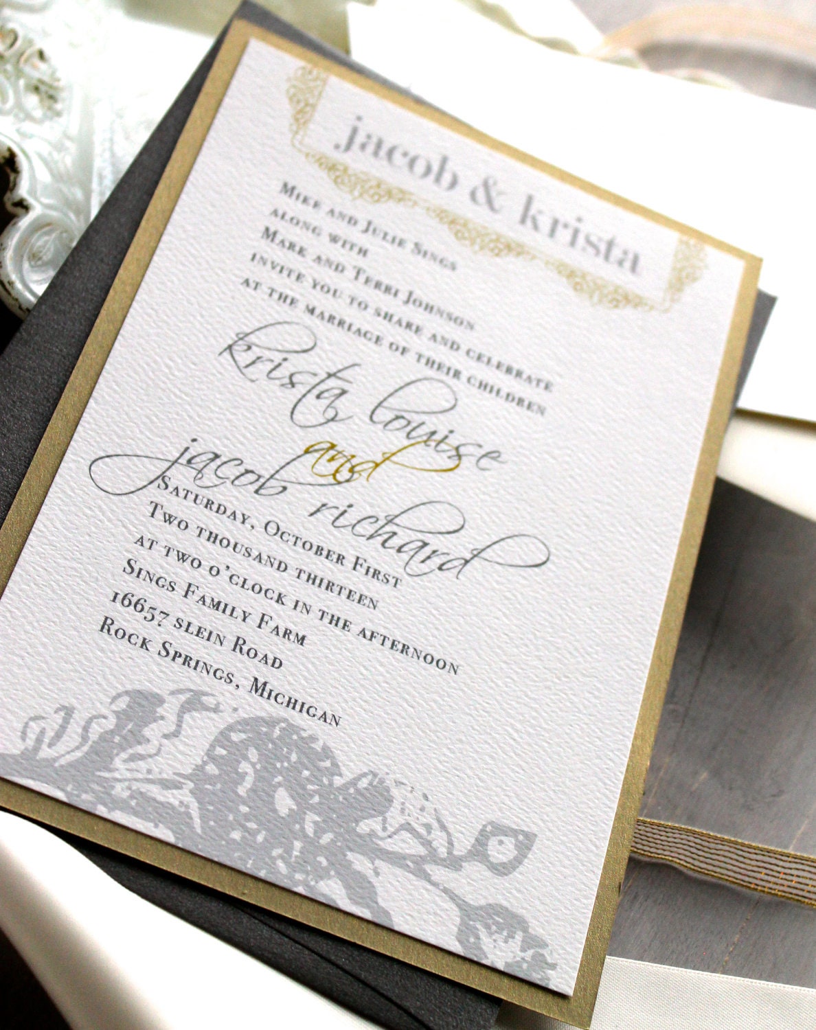 Modern Romance - Modern Wedding Invitations, Elegant & Chic, Gold, Gray, Monogram - Sample