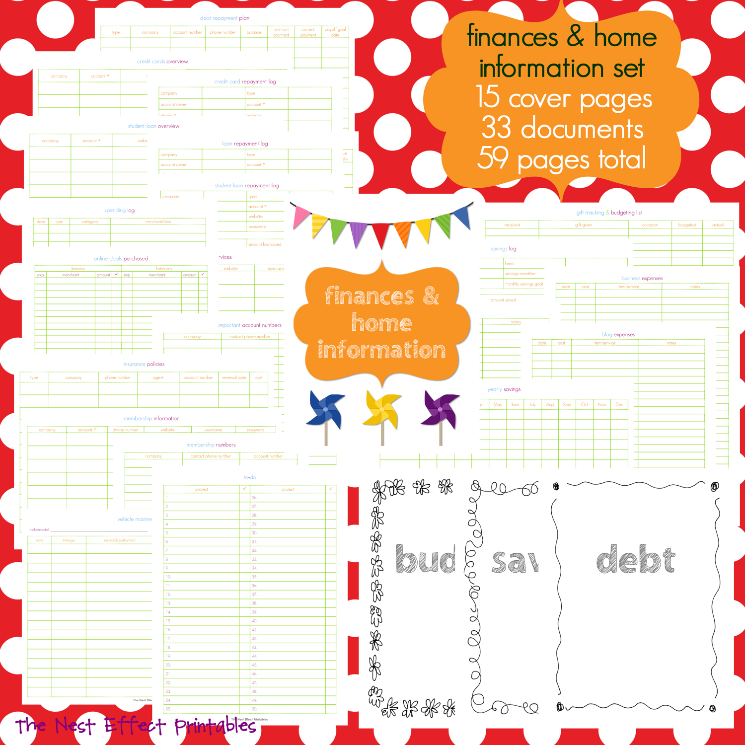 finances & home information set - EDITABLE / FILLABLE - 48 documents