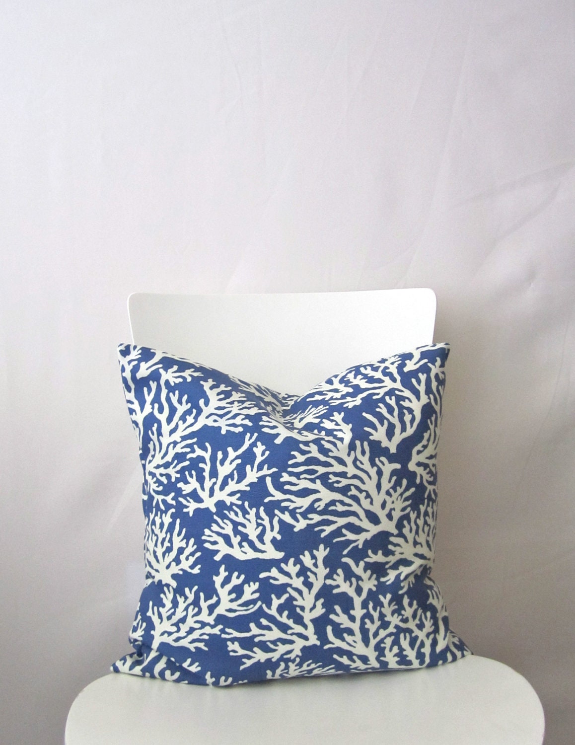 18 inch throw pillow cover, Coral blue and white. Nautical summer abstract coral pattern, modern print. For indoor use.