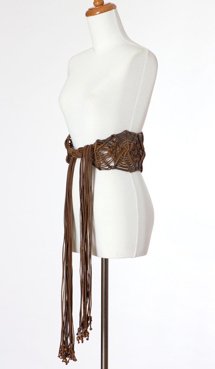 70s Vintage Belt Brown Hippie Boho Woven Leather Southwest Desert