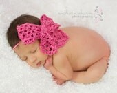 Baby Girl Headband, Baby Headband, Crochet Lace Hair Bow,  Blue, Newborn Headband, Baby Bow, Newborn Photo Prop