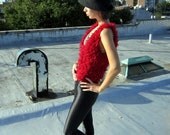 Fuzzy crochet vest, faux fur, red retro textured shag crop vest funky XS / S