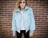 Vintage Powder Blue Fur Cowl  Zip Up Jacket