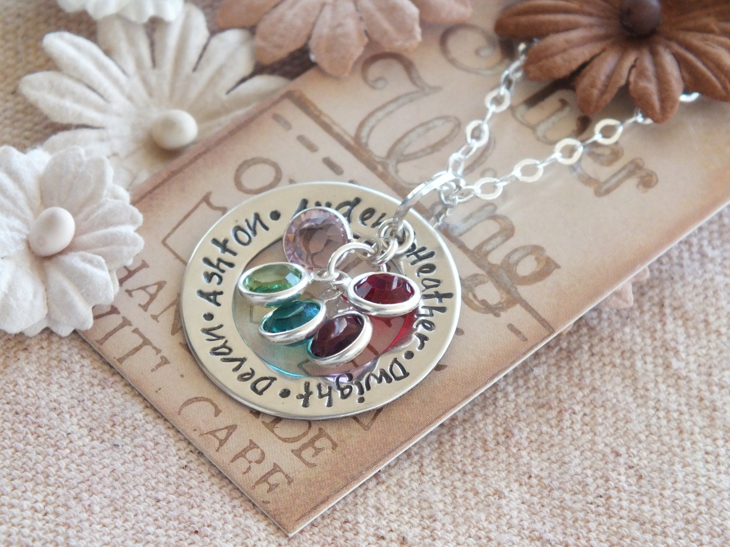 Mother's Necklace - Mother's Day Gift -Personalized Necklace - Silver Washer Necklace with birthstone - Custom Mom Necklace