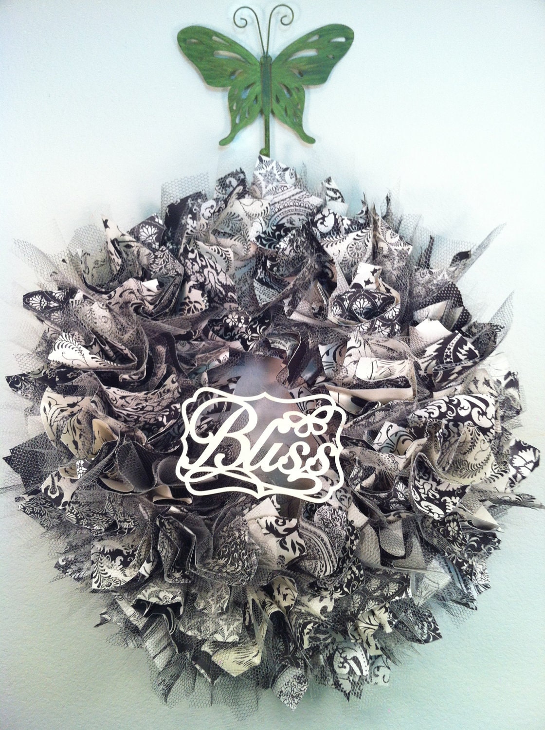 Bliss Ivory and Black Paper Tulle Wreath
