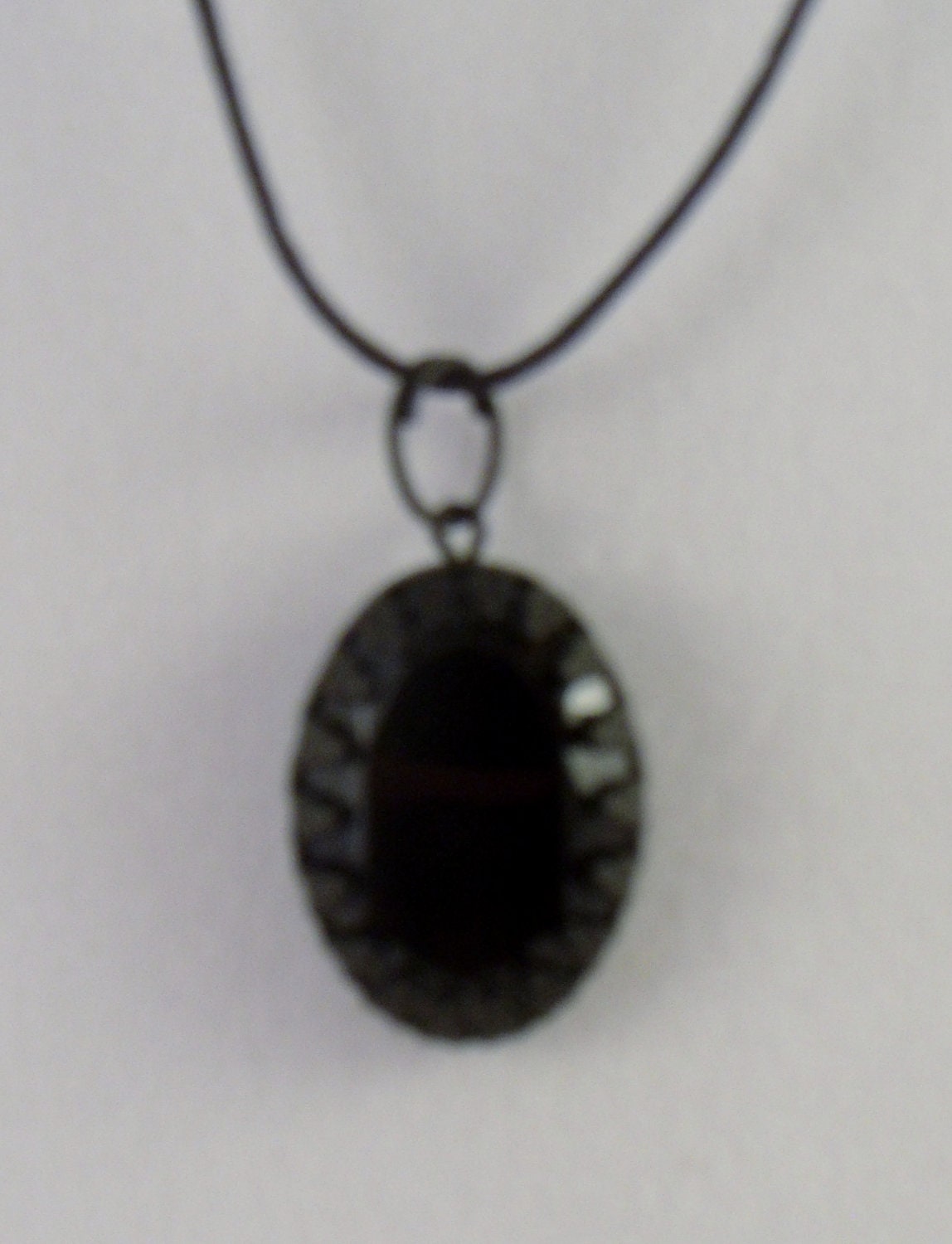 Gothic Black Oval Hemp Charm Necklace