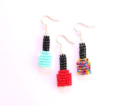 Beaded Nail Polish Earrings Charms