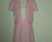 1980s Vintage Pink and White Dress with Short Sleeved Jacket