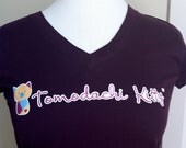Tomodachi Kitty V Neck Women's T-Shirts in Plum (S,M,L,XL) (Ready to Ship)