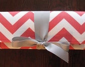 Coral Chevron Stripe clutch with Millennium Silver. The ALEXIS Clutch.