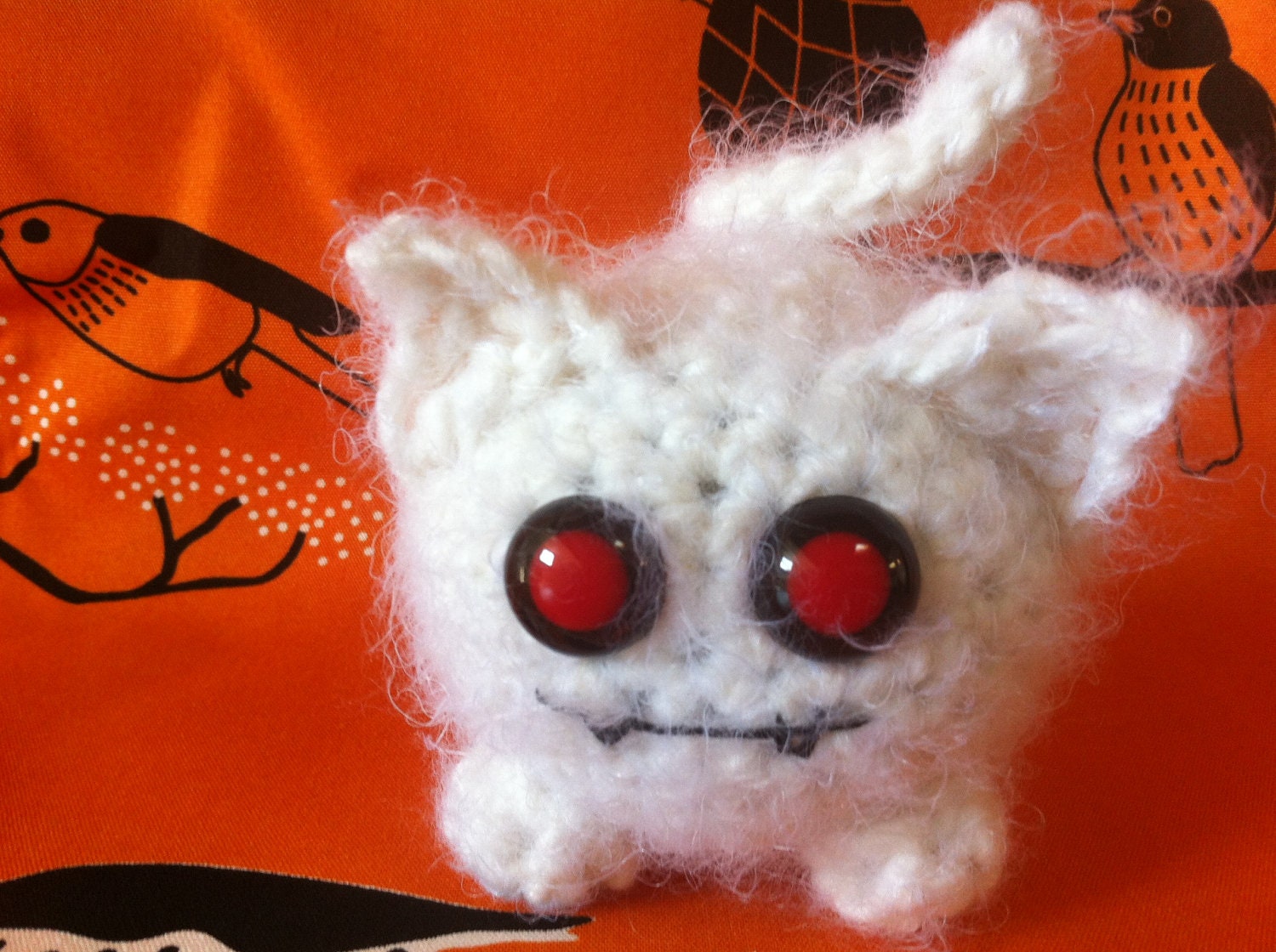 Spooky Ghost Kitty dorklandia crocheted amigurumi cat with scary red eyes limited edition