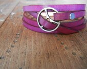 Leather Wrap Bracelet in Violet leather with Small Silver buckle