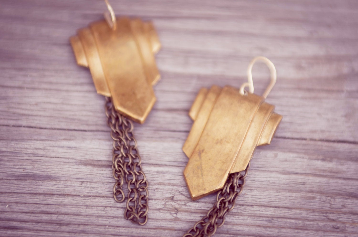 art deco vintage brass earrings