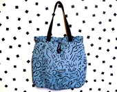 Graphic Pattern Tote Bag- Black on Light Blue