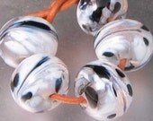 Snow Storm 5 Lampwork Spacer Handmade frit Glass Beads black white