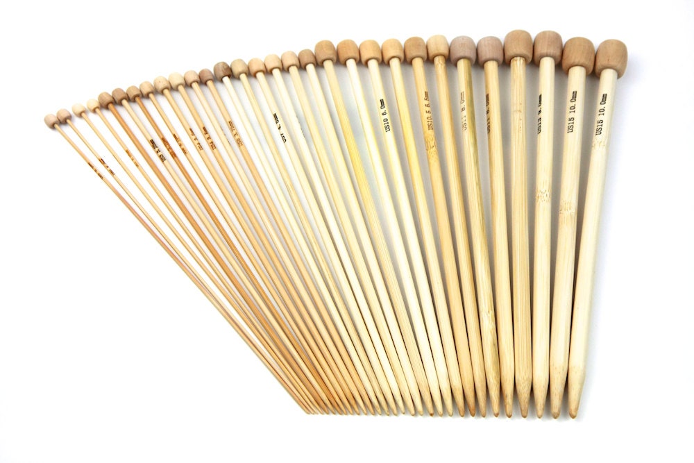 Full Set 9 inch Bamboo Single Pointed Knitting Needles - Includes All US Sizes 0 1 2 3 4 5 6 7 8 9 10 10.5 11 13 15