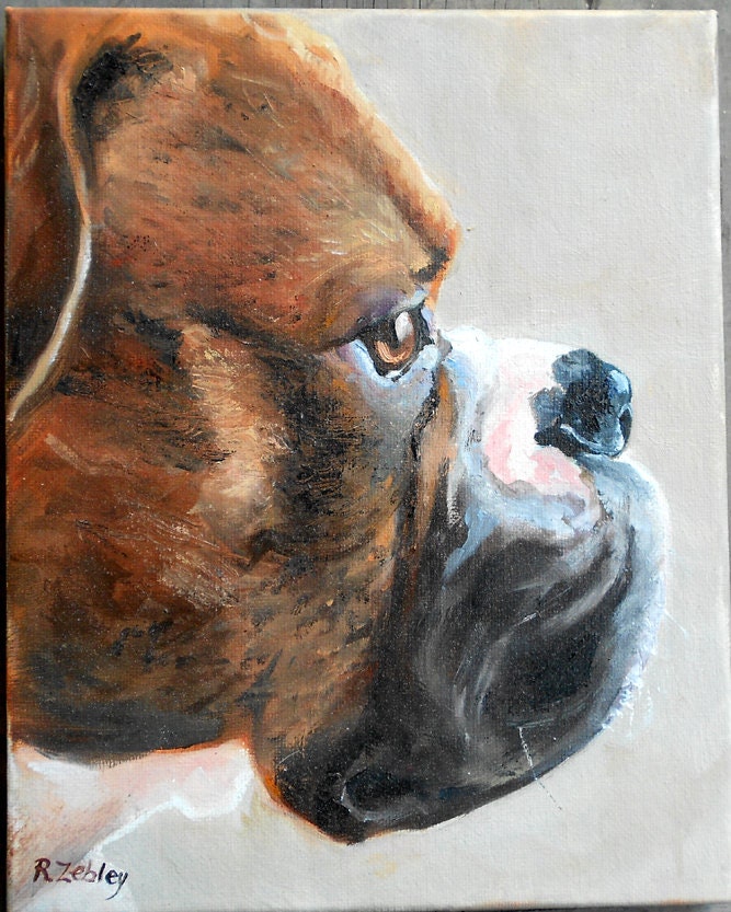 Boxer Dog Pet Portrait Oil Painting on canvas, 8 x 10, Philadelphia painter