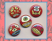 The Red Monsters, pinback button set, lowbrow cartoon horror art