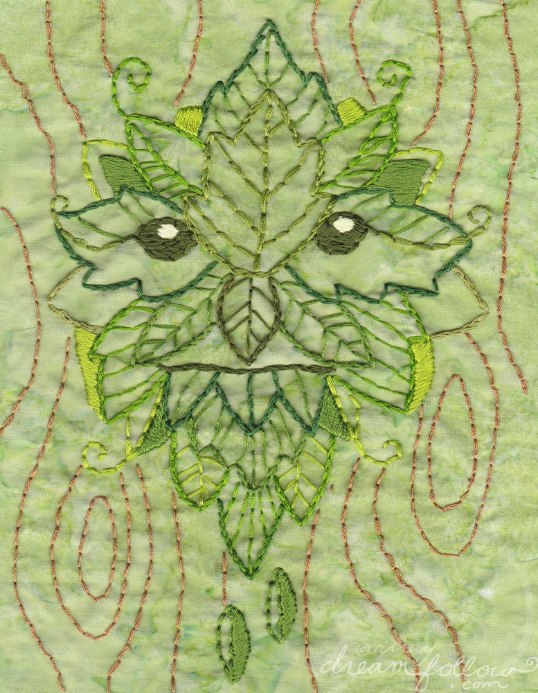 Green Man Embroidery Pattern PDF