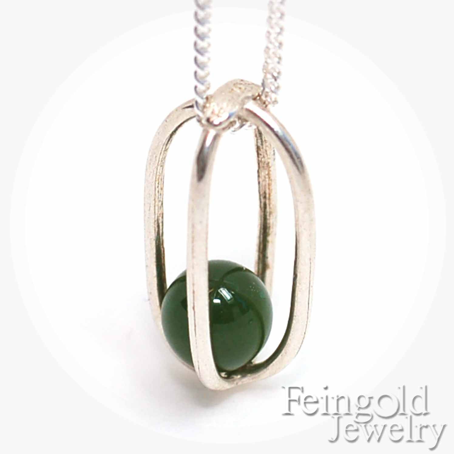 May Birthstone Green Taiwan Jade - Sterling Silver Necklace with floating stone- Free US Shipping