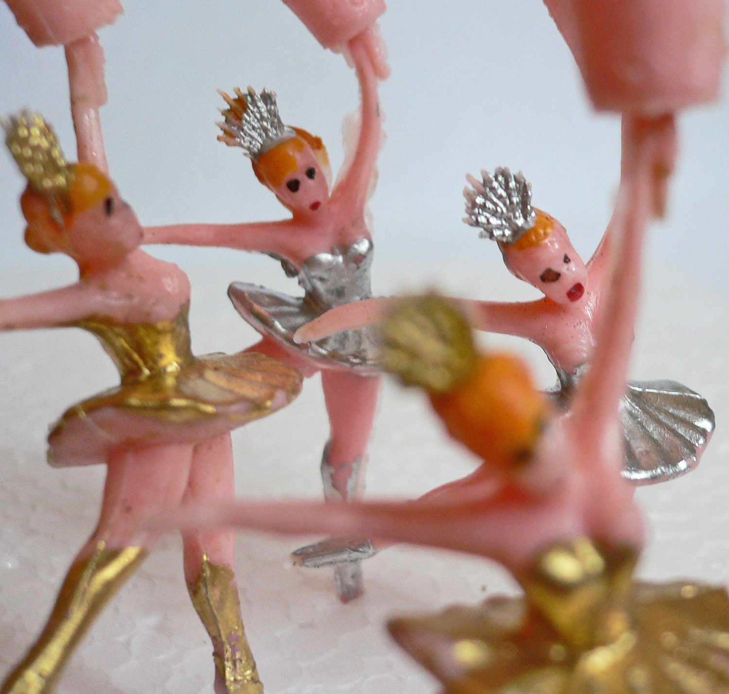8pcs BALLERINA CANDLE HOLDERS 60s Vintage Plastic Silver