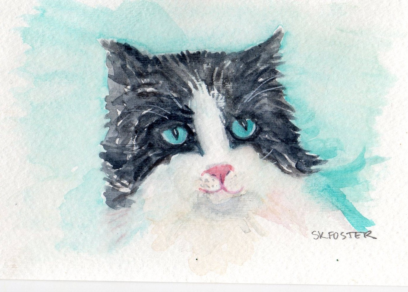 Black and White Kitty Cat Original watercolor painting