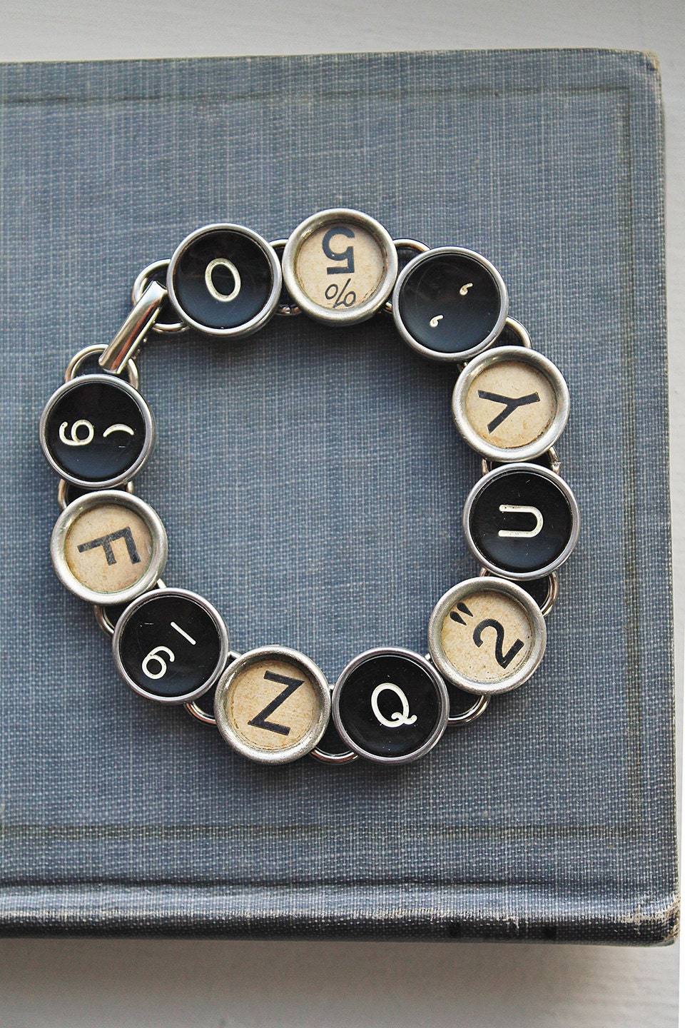 Recycled TYPEWRITER Key BRACELET MIXED Black And Light Keys One of  A Kind Unique