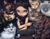 It's All About the Cats maine coon siamese kitty fairy art print by Jasmine Becket-Griffith12x16 BIG