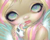 Faces of Faery 178 tiny unicorn pegasus horse big eye fairy face art print by Jasmine Becket-Griffith 6x6
