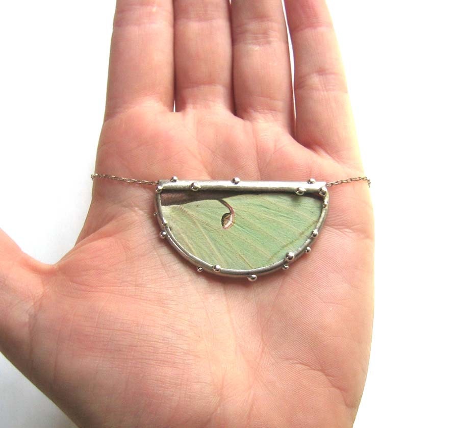 Half Moon Luna Moth Necklace - Real Butterfly Jewelry