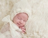 Pixiekins newborn baby PIXIE hood with lace - pale cream