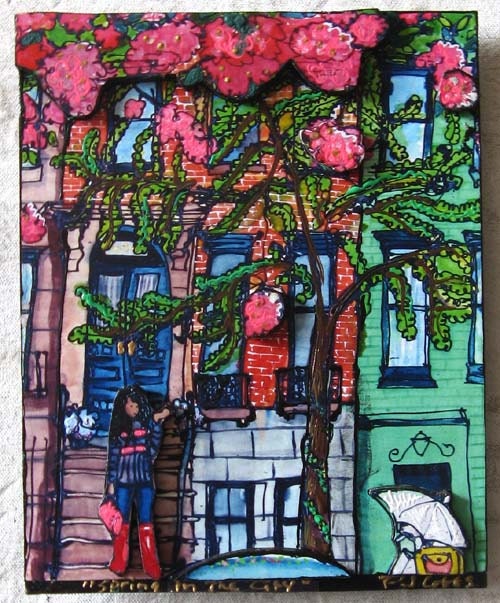 Spring in the City, 3D Mixed Media Wall Art